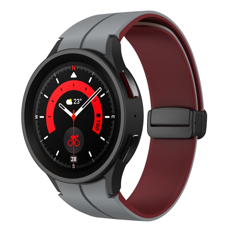 For Samsung Galaxy Watch 6 / 6 Classic Dual Color Magnetic Folding Buckle Silicone Watch Band(Grey+Wine Red) - Watch Bands by buy2fix | Online Shopping UK | buy2fix