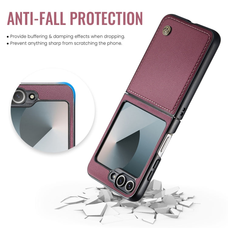 For Samsung Galaxy Z Flip6 5G CaseMe 023 Butterfly Buckle Litchi Texture RFID Anti-theft Leather Phone Case(Wine Red) - Galaxy Z Flip6 5G Cases by CaseMe | Online Shopping UK | buy2fix