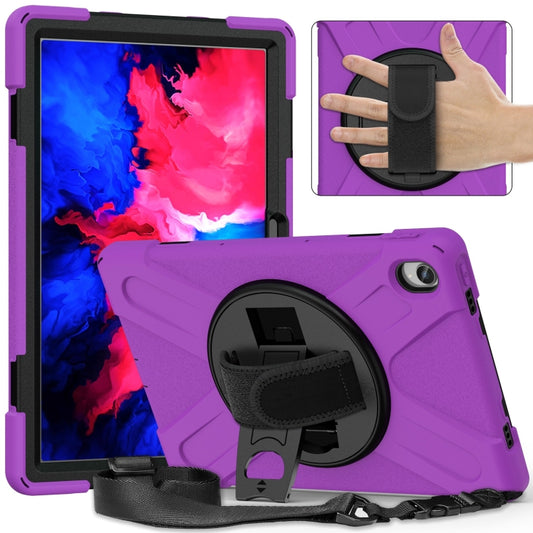 For Lenovo Tab P11 Silicone Hybrid PC Tablet Case with Grip & Shoulder Strap(Purple) - Lenovo by buy2fix | Online Shopping UK | buy2fix