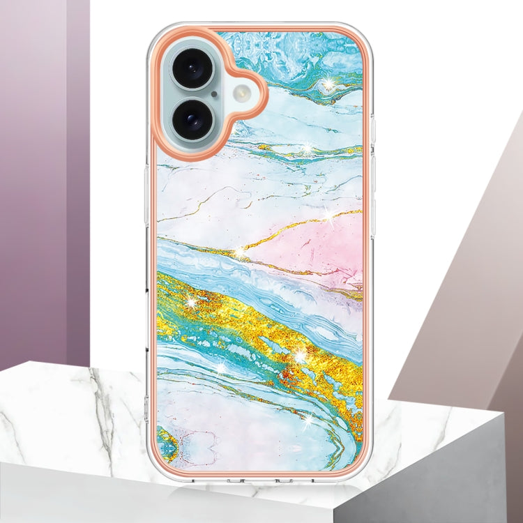 For iPhone 16 Plus Electroplating Marble Pattern Dual-side IMD TPU Shockproof Phone Case (Green 004) - iPhone 16 Plus Cases by buy2fix | Online Shopping UK | buy2fix