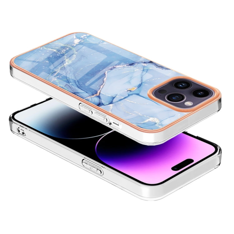 For iPhone 16 Pro Max Electroplating Marble Dual-side IMD Phone Case(Blue 018) - iPhone 16 Pro Max Cases by buy2fix | Online Shopping UK | buy2fix