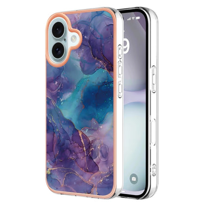 For iPhone 16 Plus Electroplating Marble Dual-side IMD Phone Case(Purple 016) - iPhone 16 Plus Cases by buy2fix | Online Shopping UK | buy2fix