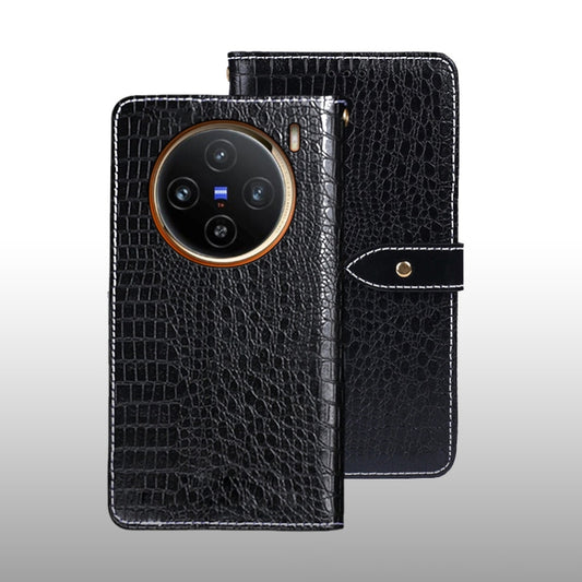 For vivo X100 idewei Crocodile Texture Leather Phone Case(Black) - X100 Cases by idewei | Online Shopping UK | buy2fix
