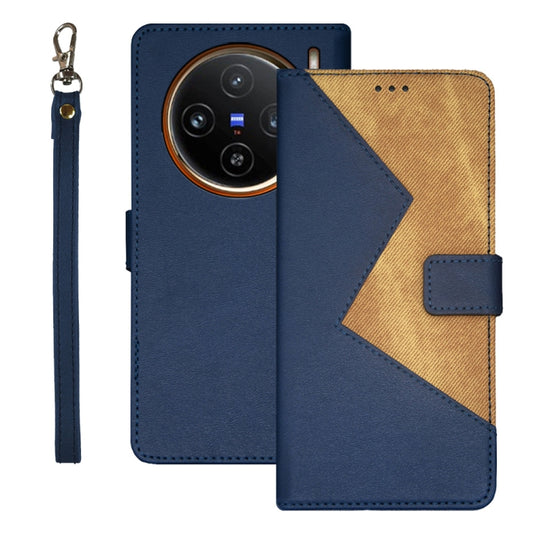 For vivo X100 idewei Two-color Splicing Leather Phone Case(Blue) - X100 Cases by idewei | Online Shopping UK | buy2fix