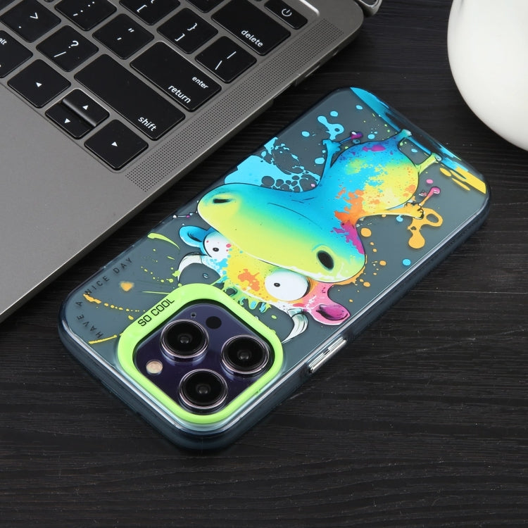 For iPhone 16 Animal Pattern Oil Painting Series PC + TPU Phone Case(Colorful Cattle) - iPhone 16 Cases by buy2fix | Online Shopping UK | buy2fix