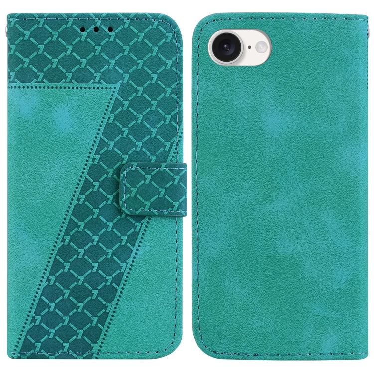 For iPhone SE 2024 Seven-shaped Embossed Leather Phone Case(Green) - More iPhone Cases by buy2fix | Online Shopping UK | buy2fix