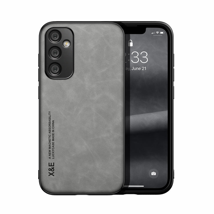 For Samsung Galaxy A35 5G Skin Feel Magnetic Leather Back Phone Case(Light Grey) - Galaxy Phone Cases by buy2fix | Online Shopping UK | buy2fix