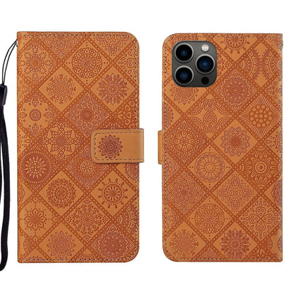 For iPhone 16 Pro Ethnic Style Embossed Pattern Leather Phone Case(Brown) - iPhone 16 Pro Cases by buy2fix | Online Shopping UK | buy2fix