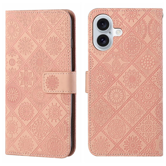 For iPhone 16 Ethnic Style Embossed Pattern Leather Phone Case(Pink) - iPhone 16 Cases by buy2fix | Online Shopping UK | buy2fix