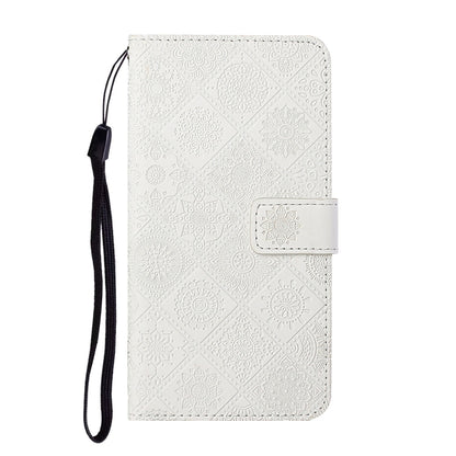 For iPhone 16 Ethnic Style Embossed Pattern Leather Phone Case(White) - iPhone 16 Cases by buy2fix | Online Shopping UK | buy2fix