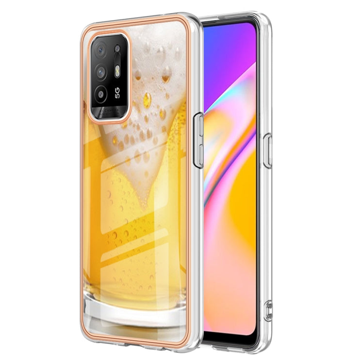 For OPPO A94 5G / A95 5G Electroplating Marble Dual-side IMD Phone Case(Draft Beer) - OPPO Cases by buy2fix | Online Shopping UK | buy2fix