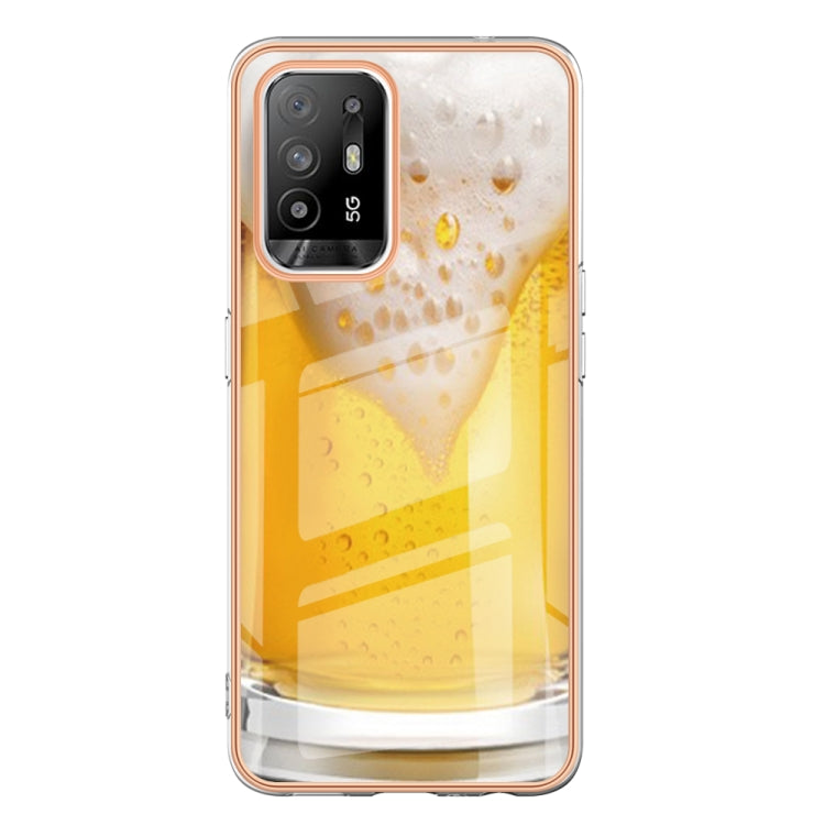 For OPPO A94 5G / A95 5G Electroplating Marble Dual-side IMD Phone Case(Draft Beer) - OPPO Cases by buy2fix | Online Shopping UK | buy2fix