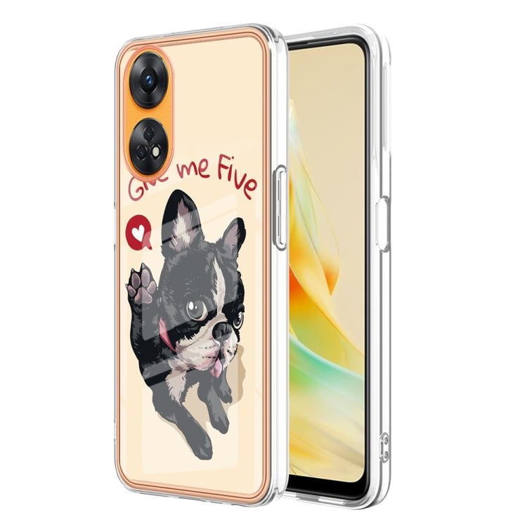 For OPPO Reno8 T 4G Electroplating Marble Dual-side IMD Phone Case(Lucky Dog) - OPPO Cases by buy2fix | Online Shopping UK | buy2fix