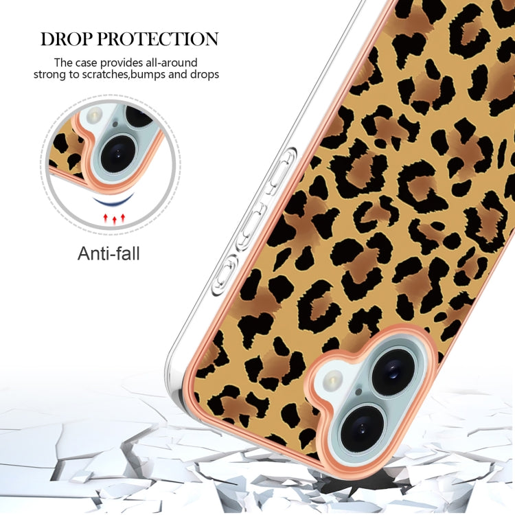 For iPhone 16 Plus Electroplating Marble Dual-side IMD Phone Case(Leopard Print) - iPhone 16 Plus Cases by buy2fix | Online Shopping UK | buy2fix