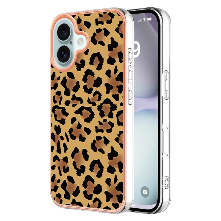 For iPhone 16 Electroplating Marble Dual-side IMD Phone Case(Leopard Print) - iPhone 16 Cases by buy2fix | Online Shopping UK | buy2fix