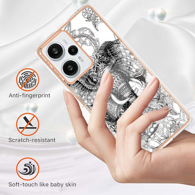 For Xiaomi Poco F5 / Redmi Note 12 Turbo Electroplating Marble Dual-side IMD Phone Case(Totem Elephant) - Xiaomi Cases by buy2fix | Online Shopping UK | buy2fix