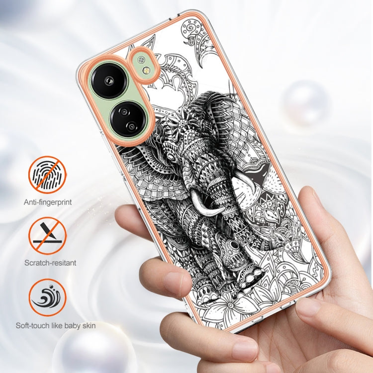 For Xiaomi Redmi 13C 4G Electroplating Marble Dual-side IMD Phone Case(Totem Elephant) - 13C Cases by buy2fix | Online Shopping UK | buy2fix