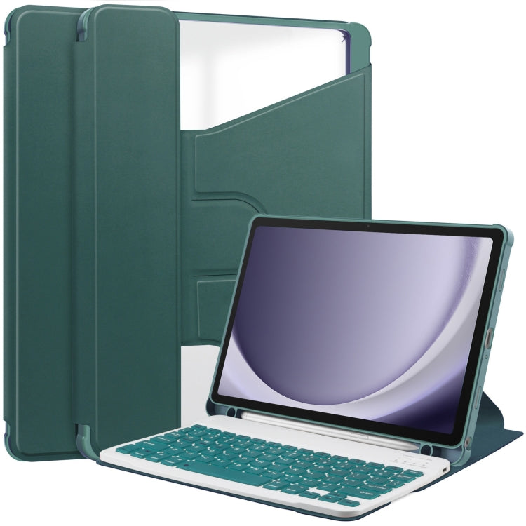 For Samsung Galaxy Tab A9+ 360 Rotation Transparent Smart Leather Case with Keyboard(Dark Green) - Galaxy Tab A9+ by buy2fix | Online Shopping UK | buy2fix