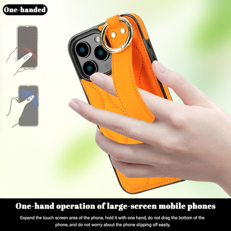 For iPhone 16 Pro Non-slip Full Coverage Ring PU Phone Case with Wristband(Orange) - iPhone 16 Pro Cases by buy2fix | Online Shopping UK | buy2fix