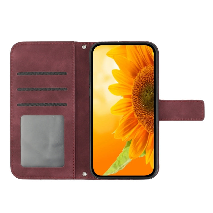 For Samsung Galaxy S24+ 5G Skin Feel Sun Flower Embossed Flip Leather Phone Case with Lanyard(Wine Red) - Galaxy S24+ 5G Cases by buy2fix | Online Shopping UK | buy2fix