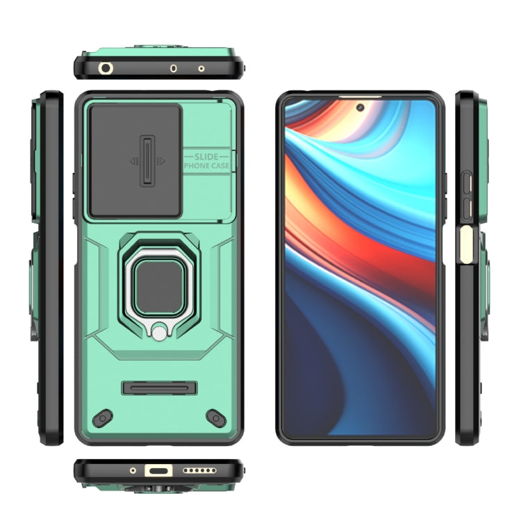 For Xiaomi Redmi Note 13R Pro 5G Sliding Camshield TPU + PC Shockproof Phone Case with Holder(Green) - Xiaomi Cases by buy2fix | Online Shopping UK | buy2fix