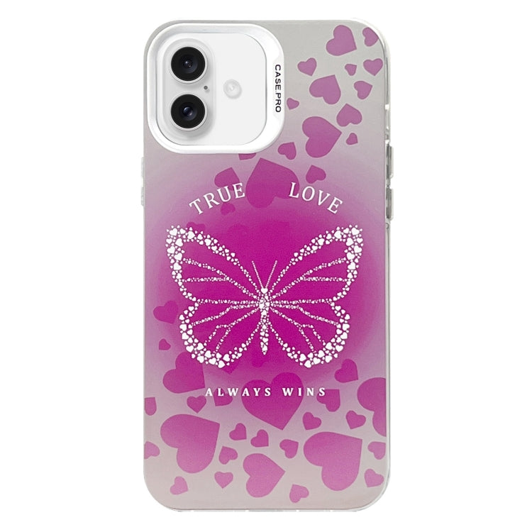 For iPhone 16 Electroplated Silver Series PC Protective Phone Case(Pink Butterfly) - iPhone 16 Cases by buy2fix | Online Shopping UK | buy2fix