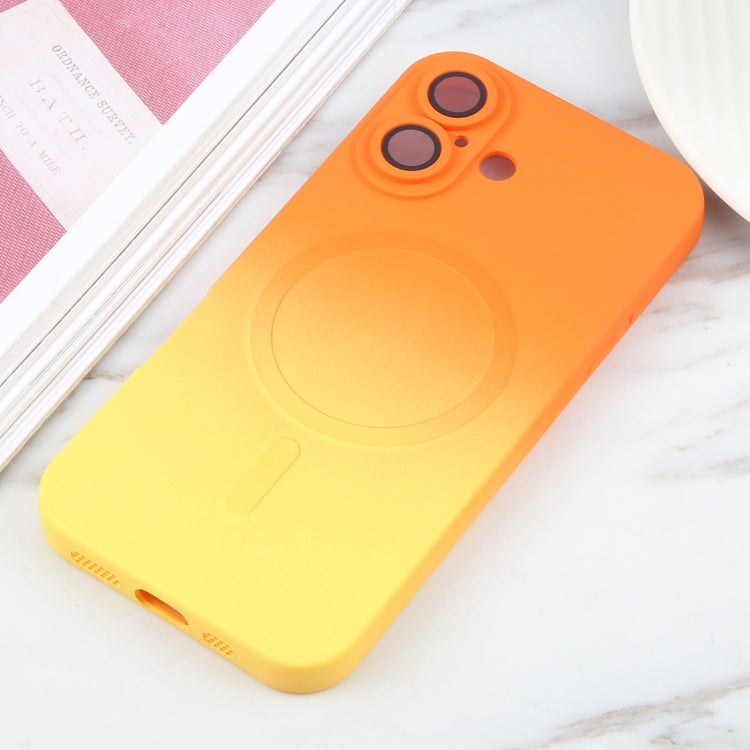 For iPhone 16 Liquid TPU Silicone Gradient MagSafe Phone Case(Orange Yellow) - iPhone 16 Cases by buy2fix | Online Shopping UK | buy2fix