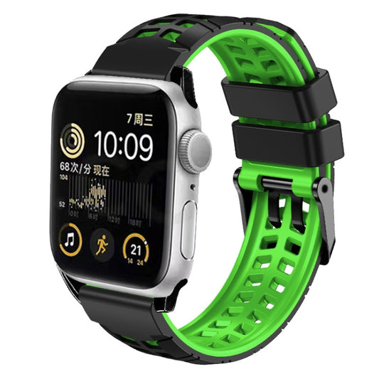 For Apple Watch Series 6 40mm Twill Dual-row Buckle Silicone Watch Band(Black Green) - Watch Bands by buy2fix | Online Shopping UK | buy2fix