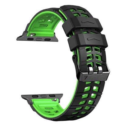 For Apple Watch Series 6 40mm Twill Dual-row Buckle Silicone Watch Band(Black Green) - Watch Bands by buy2fix | Online Shopping UK | buy2fix