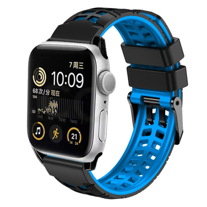 For Apple Watch Series 5 44mm Twill Dual-row Buckle Silicone Watch Band(Black Blue) - Watch Bands by buy2fix | Online Shopping UK | buy2fix