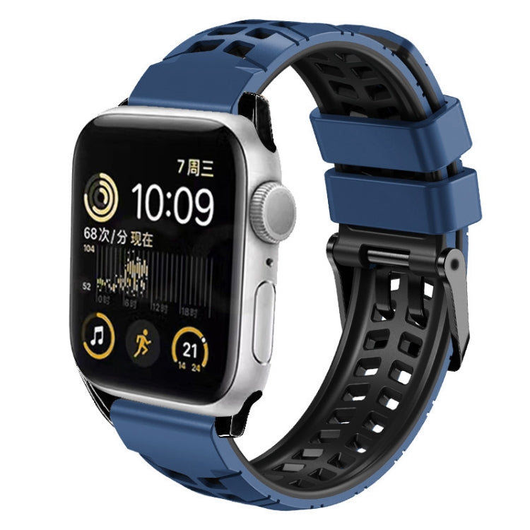 For Apple Watch Series 5 44mm Twill Dual-row Buckle Silicone Watch Band(Midnight Blue Black) - Watch Bands by buy2fix | Online Shopping UK | buy2fix