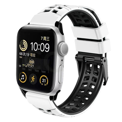 For Apple Watch Series 3 38mm Twill Dual-row Buckle Silicone Watch Band(White Black) - Watch Bands by buy2fix | Online Shopping UK | buy2fix