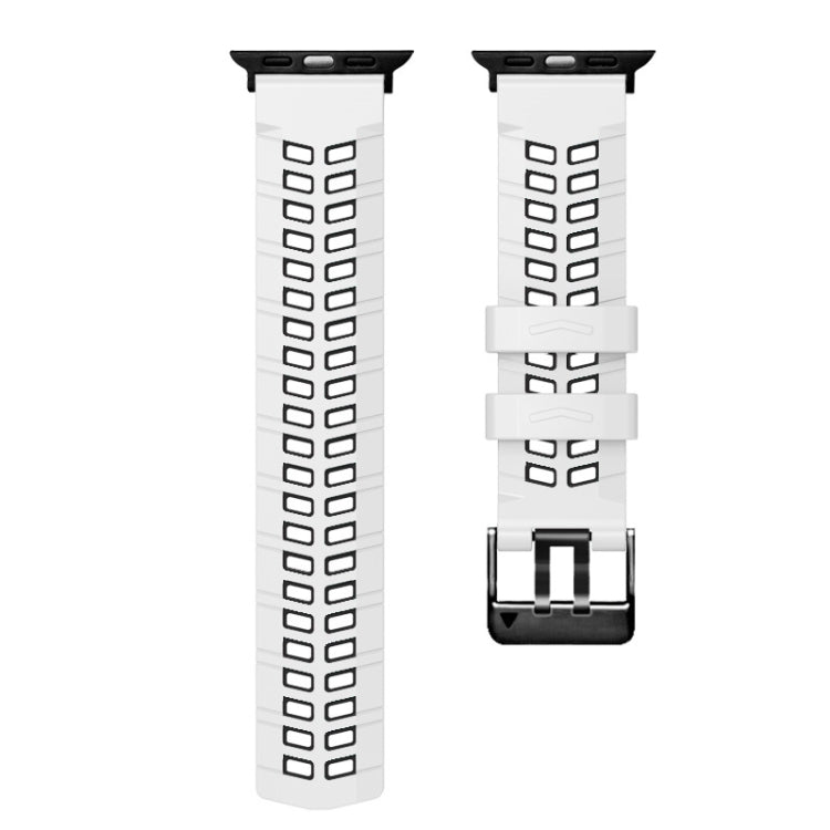 For Apple Watch Series 3 42mm Twill Dual-row Buckle Silicone Watch Band(White Black) - Watch Bands by buy2fix | Online Shopping UK | buy2fix