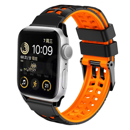 For Apple Watch Series 3 42mm Twill Dual-row Buckle Silicone Watch Band(Black Orange) - Watch Bands by buy2fix | Online Shopping UK | buy2fix