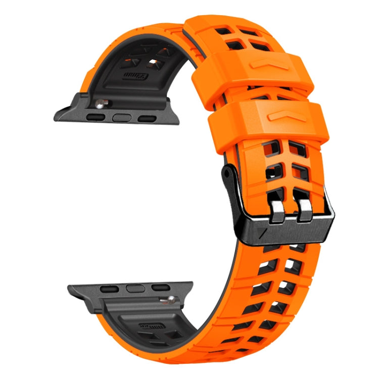 For Apple Watch 38mm Twill Dual-row Buckle Silicone Watch Band(Orange Black) - Watch Bands by buy2fix | Online Shopping UK | buy2fix