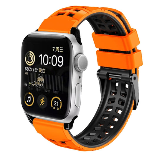 For Apple Watch SE 2023 44mm Twill Dual-row Buckle Silicone Watch Band(Orange Black) - Watch Bands by buy2fix | Online Shopping UK | buy2fix