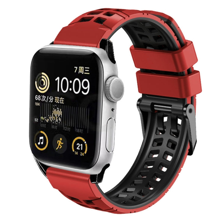 For Apple Watch SE 2023 44mm Twill Dual-row Buckle Silicone Watch Band(Red Black) - Watch Bands by buy2fix | Online Shopping UK | buy2fix