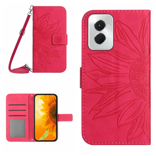 For Motorola Moto G Power 5G 2024 HT04 Skin Feel Sun Flower Embossed Flip Leather Phone Case with Lanyard(Rose Red) - Motorola Cases by buy2fix | Online Shopping UK | buy2fix