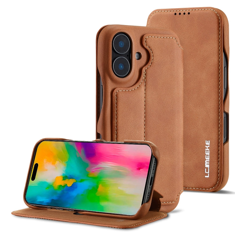 For iPhone 16 Plus LC.IMEEKE Hon Ancient Series Flip Leather Phone Case(Brown) - iPhone 16 Plus Cases by LC.IMEEKE | Online Shopping UK | buy2fix