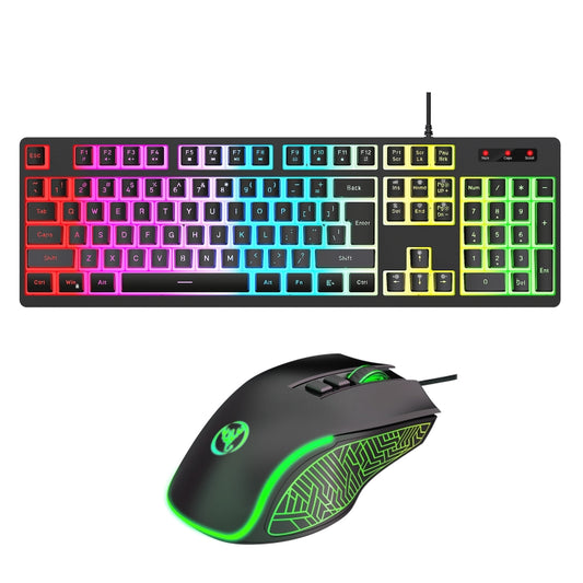 HXSJ L200+X100 Wired RGB Backlit Keyboard and Mouse Set 104 Pudding Key Caps + 3600DPI Mouse(Black) - Wired Keyboard by HXSJ | Online Shopping UK | buy2fix