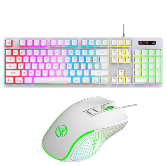 HXSJ L200+X100 Wired RGB Backlit Keyboard and Mouse Set 104 Pudding Key Caps + 3600DPI Mouse(White) - Wired Keyboard by HXSJ | Online Shopping UK | buy2fix