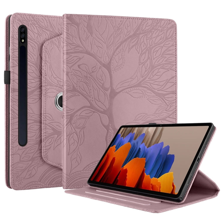 For Samsung Galaxy Tab S9 / S7 / S8 Tree Life Embossed Rotation Leather Tablet Case(Rose Gold) - Galaxy Tab S9 Cases by buy2fix | Online Shopping UK | buy2fix