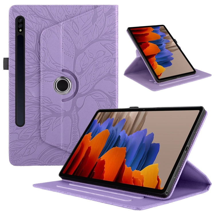 For Samsung Galaxy Tab S9 / S7 / S8 Tree Life Embossed Rotation Leather Tablet Case(Purple) - Galaxy Tab S9 Cases by buy2fix | Online Shopping UK | buy2fix