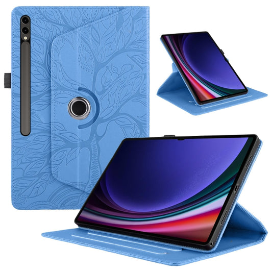 For Samsung Galaxy Tab S9 Ultra/S8 Ultra Tree Life Embossed Rotation Leather Tablet Case(Blue) - Galaxy Tab S9 Ultra Cases by buy2fix | Online Shopping UK | buy2fix