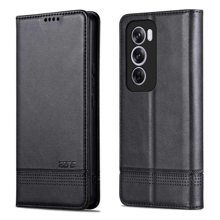 For OPPO Reno12 Global AZNS Magnetic Calf Texture Flip Leather Phone Case(Black) - Reno12 Cases by AZNS | Online Shopping UK | buy2fix