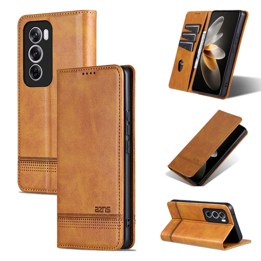 For OPPO Reno12 Pro Global AZNS Magnetic Calf Texture Flip Leather Phone Case(Light Brown) - Reno12 Pro Cases by AZNS | Online Shopping UK | buy2fix