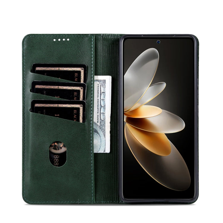 For OPPO Reno12 Pro Global AZNS Magnetic Calf Texture Flip Leather Phone Case(Dark Green) - Reno12 Pro Cases by AZNS | Online Shopping UK | buy2fix