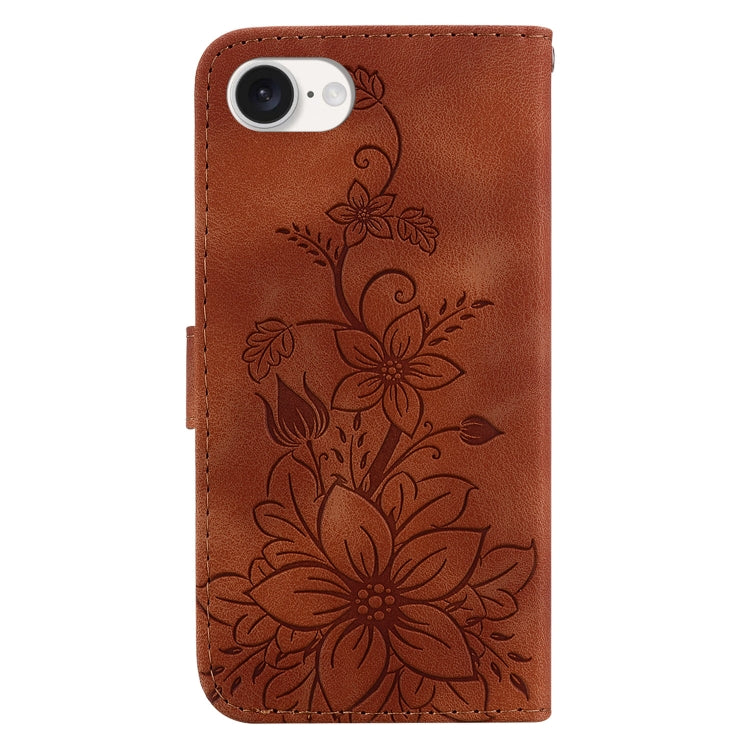 For iPhone SE 2024 Lily Embossed Leather Phone Case(Brown) - More iPhone Cases by buy2fix | Online Shopping UK | buy2fix