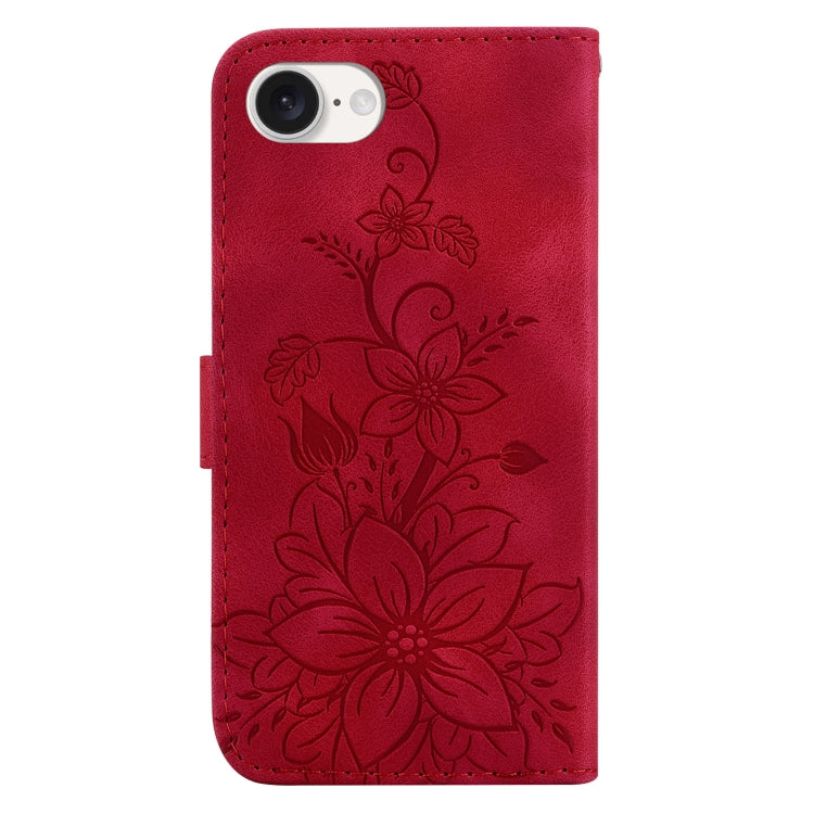 For iPhone SE 2024 Lily Embossed Leather Phone Case(Red) - More iPhone Cases by buy2fix | Online Shopping UK | buy2fix