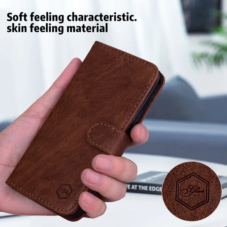 For iPhone 16 Pro Max Skin Feeling Oil Leather Texture PU + TPU Phone Case(Brown) - iPhone 16 Pro Max Cases by buy2fix | Online Shopping UK | buy2fix